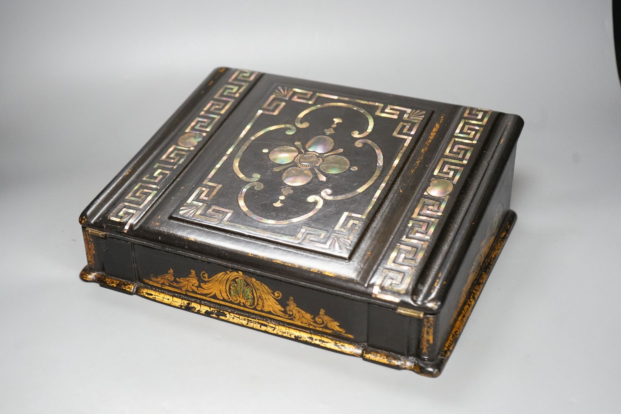 A Victorian papier mache writing slope, 31cm